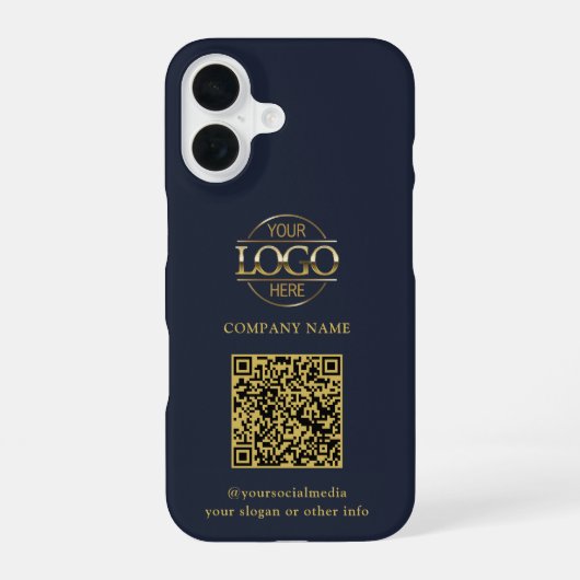 Coque iPhone 16 Blue Modern Business Logo & QR Code Promotional (Verso)