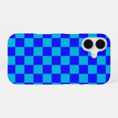 Coque iPhone 16 Blue Monochrome Checkerboard Pattern (Verso Horizontal)