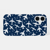 Coque iPhone 16 Blue White Aircraft Pattern (Verso Horizontal)