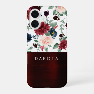 Coque iPhone 16 Boho Bloom   Élégant motif monogramme rouge Marsal