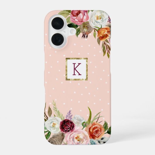 Coque iPhone 16 Boho Blooms Blush Point Monogramme (Verso)