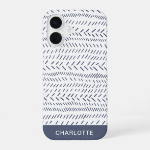 Coque iPhone 16 Boho Moderne Abstrait Mudcloth Navy Personnalisé