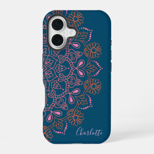 Coque iPhone 16 Boho moderne Mandala Medallion Turquoise Nom du sc