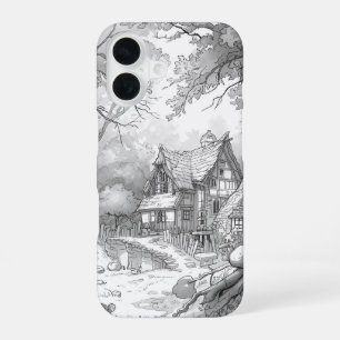 Coque iPhone 16 Boîtier de téléphone à motif de maison antique pou