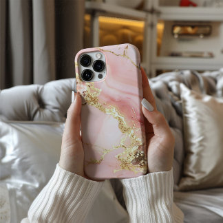 Coque iPhone 16 Boîtier de téléphone en marbre rose et or Blush So