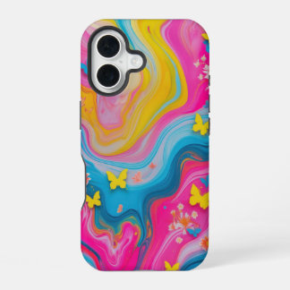 Coque iPhone 16 Boîtier de téléphone en marbre Whimsical Pastel