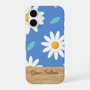 Coque iPhone 16 Boîtier iPhone à fleurs bleu personnalisé Daisy