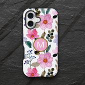 Coque iPhone 16 Boîtier iPhone à motif fleur rose Monogramme
