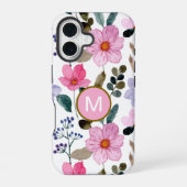 Coque iPhone 16 Boîtier iPhone à motif fleur rose Monogramme (Verso)