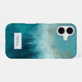 Coque iPhone 16 Boîtier iPhone Case-Mate abstrait sarcelle et blan (Verso Horizontal)