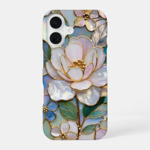 Coque iPhone 16 Boîtier iPhone Fleur de Verre Coloré Rose Or