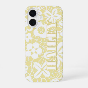Coque iPhone 16 Boîtier iPhone Fleurs en Dentelle Jaune Pastel Per