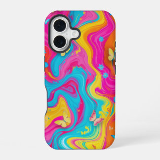 Coque iPhone 16 Boîtier téléphonique en marbre de papillon couleur