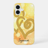 Coque iPhone 16 Bokeh Arrière - plan Gold Linked Heart (Verso)