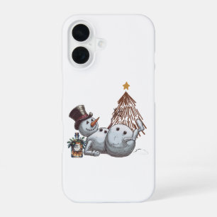 Coque iPhone 16 Bonhomme de neige ivre avec une bouteille de whisk