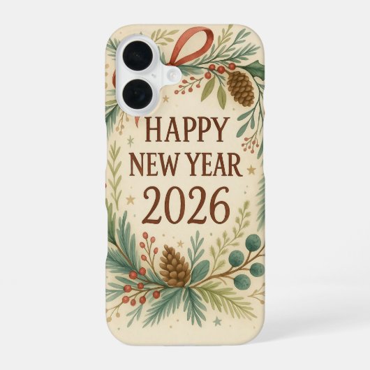 Coque iPhone 16 bonne année 2026 rustique (Verso)