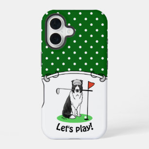 Coque iPhone 16 Border Collie Chien Joue au Golf (noir et blanc) A