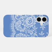 Coque iPhone 16 Bordure Blanche Lacy en bleu (Verso Horizontal)