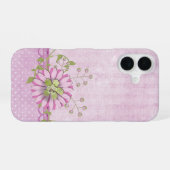 Coque iPhone 16 Bordure florale rose (Verso Horizontal)