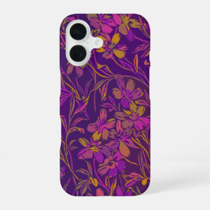 Coque iPhone 16 Botanique Gras Motif Floral dans pourpre foncé