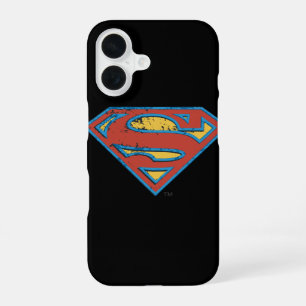 Coque iPhone 16 Bouclier S de Superman Logo Grunge Contour Bleu