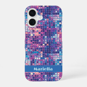 Coque iPhone 16 Boule Disco Bleu super & Violet Personnalisée