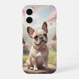 Coque iPhone 16 Bouledogue Français Fleurs de Cerisier Cottagecore