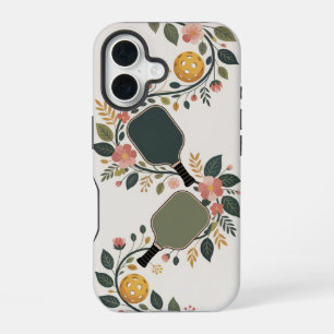 Coque iPhone 16 Bouquet de raquette de pickleball floral