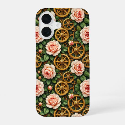 Coque iPhone 16 Brass Gears and Roses (Verso)