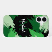 Coque iPhone 16 Brosse nuances de nom vert avec monogramme (Verso Horizontal)