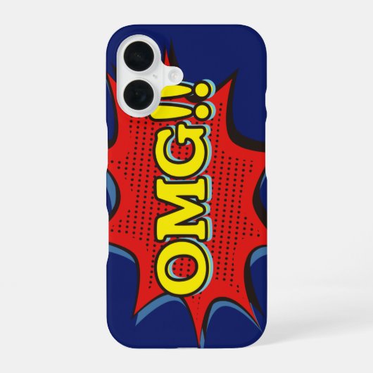 Coque iPhone 16 Bulle de texte exclamative BD bleu OMG (Verso)