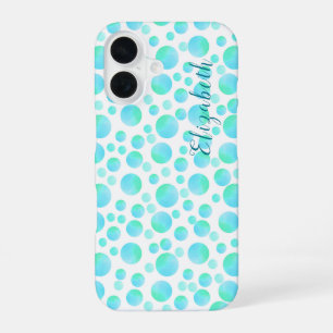 Coque iPhone 16 Bulles Bleu sarcelle Été Moderne Nom personnalisé