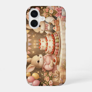 Coque iPhone 16 Bunny Birthday Party Cottagecore Illustrustration