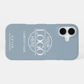 Coque iPhone 16 Business Logo & Social Media Blue Promotional (Verso Horizontal)