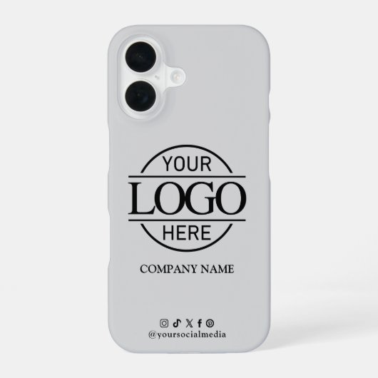 Coque iPhone 16 Business Logo & Social Media Gray Promotional (Verso)