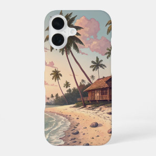 Coque iPhone 16 Cabine de téléphone Tropical Beach Sunset - Palm T