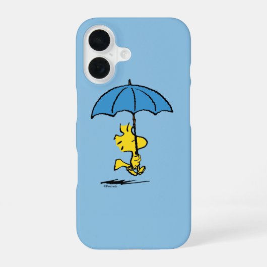 Coque iPhone 16 cacahuètes | Parapluie bleu Woodstock (Verso)