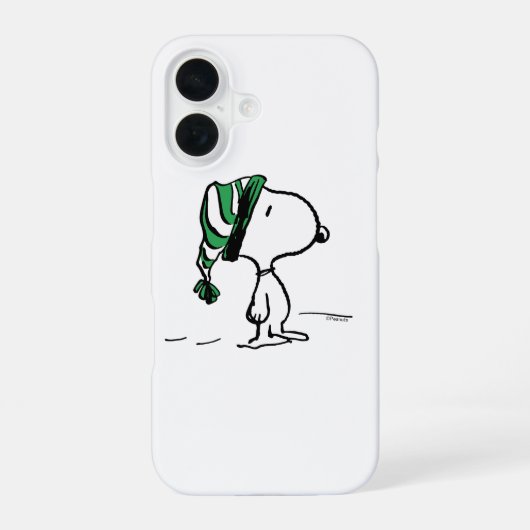 Coque iPhone 16 cacahuètes | Snoopy Green Casquette de neige (Verso)