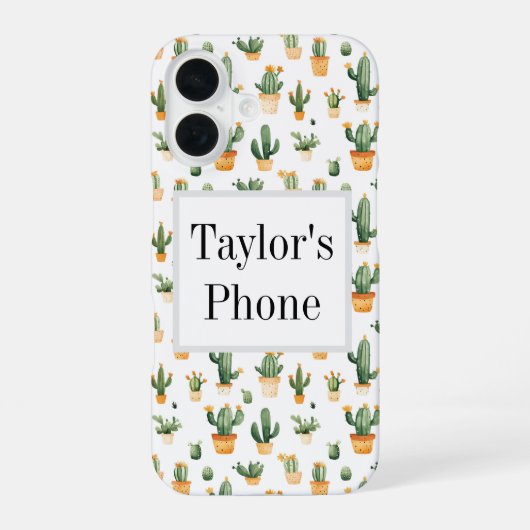Coque iPhone 16 Cactus en pot sur fond blanc (Verso)