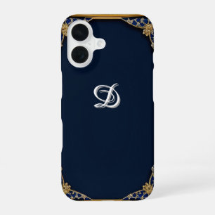 Coque iPhone 16 📱 Cadeau Orné Nom Personnalisé Bleu Foncé