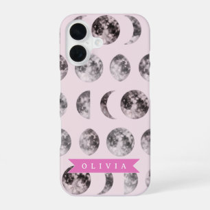 Coque iPhone 16 Cadeau Personnalisé de Nom Céleste avec Phase de L
