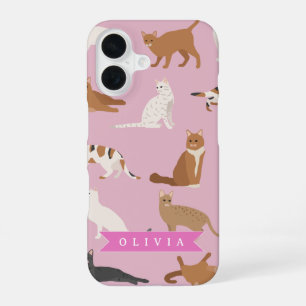 Coque iPhone 16 Cadeau personnalisé motif chat rose mignon pour am