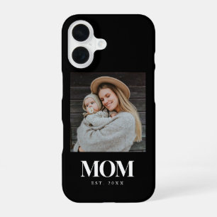 Coque iPhone 16 Cadeau Photo Typographie Blanche Établie par Maman