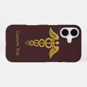 Coque iPhone 16 Caducée double serpent doré (Verso Horizontal)