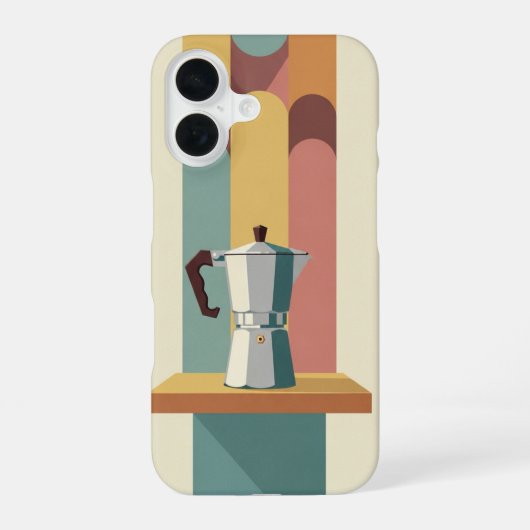 Coque iPhone 16 Cafetière Moka sur bloc rétro (Verso)
