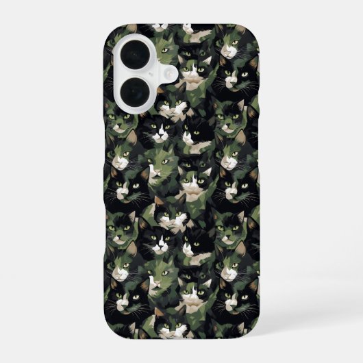 Coque iPhone 16 Camouflage de chats verts (Verso)