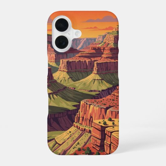 Coque iPhone 16 Canyon Rétro au Coucher du Soleil (Verso)