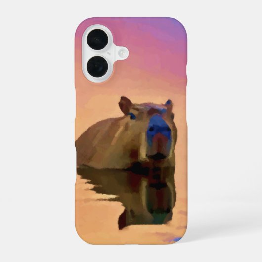Coque iPhone 16 Capybara émergeant d'une étendue d'eau tranquille (Verso)