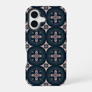 Coque iPhone 16 Carreaux Géométriques Floraux Terreux