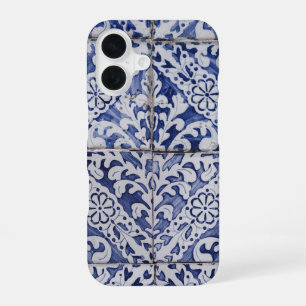 Coque iPhone 16 Carreaux Portugais - Azulejo Bleu et Blanc Floral